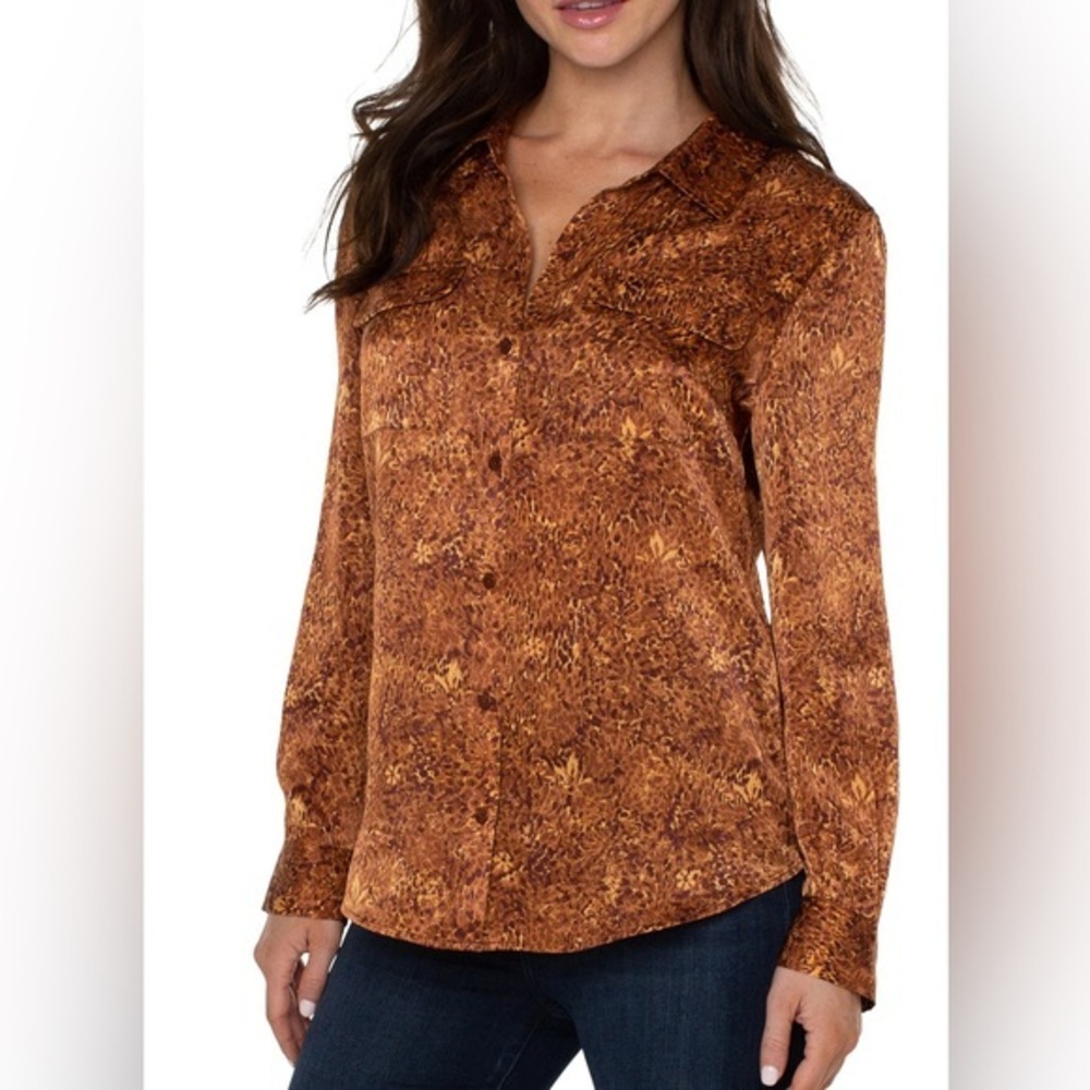 NWT LIVERPOOL FLAP POCKET BUTTON FRONT WOVEN BLOUSE MSRP $89 XL